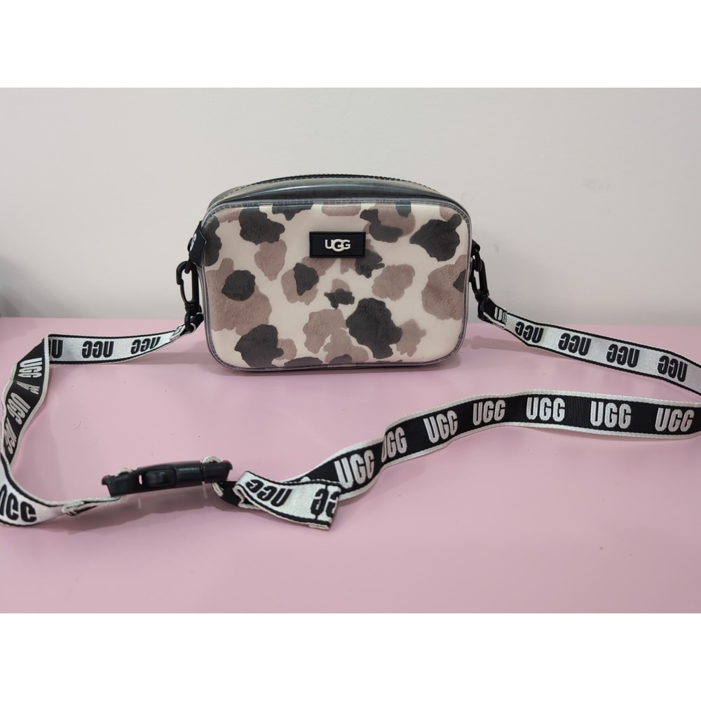UGG Janey II Clear Plush Crossbody Belt Bag Cow‎ Print  Black/Brown NWT